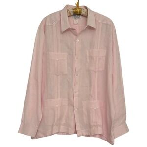 Renato Collezione Mens XL Pink Guayabera Shirt 100% Linen Pintuck Beach Resort